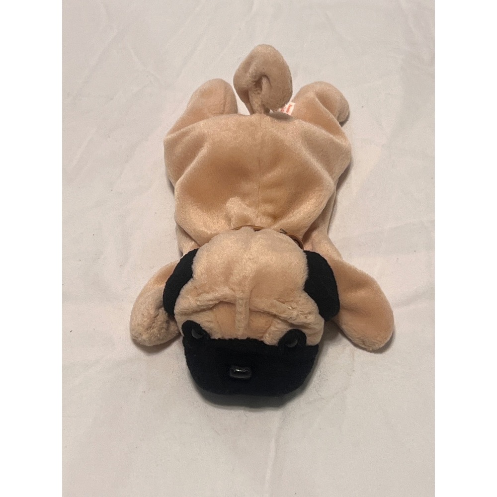 Ty Beanie Babies Pugsly the Pug Dog Plush Tan Black 1996 Vintage Toy
